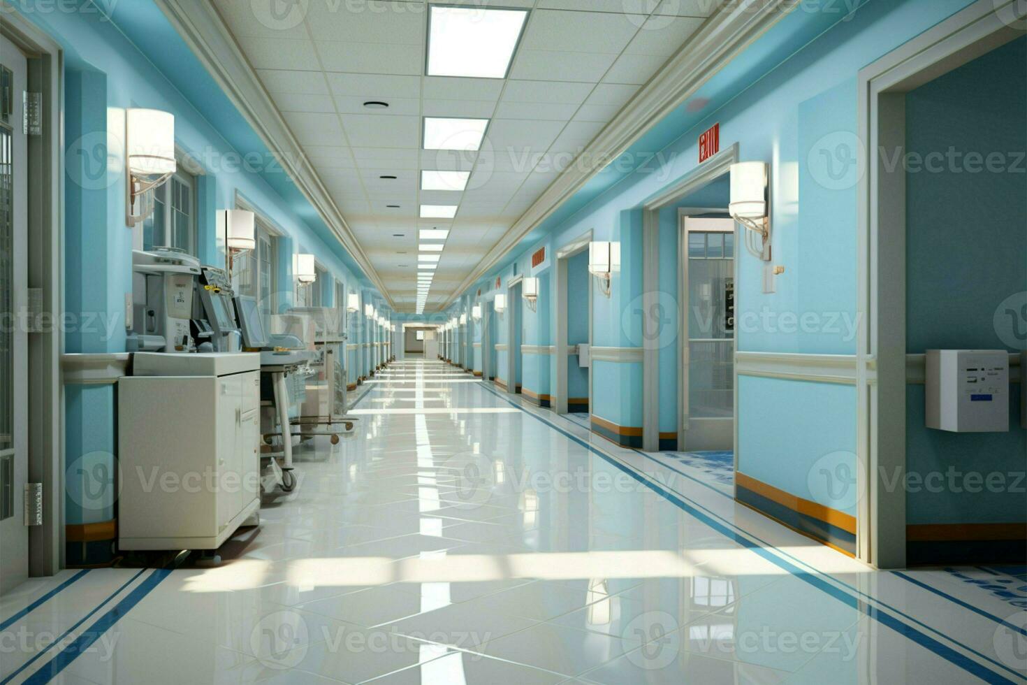vitale medico ambiente ospedale corridoio principale per interconnesso camere ai generato foto