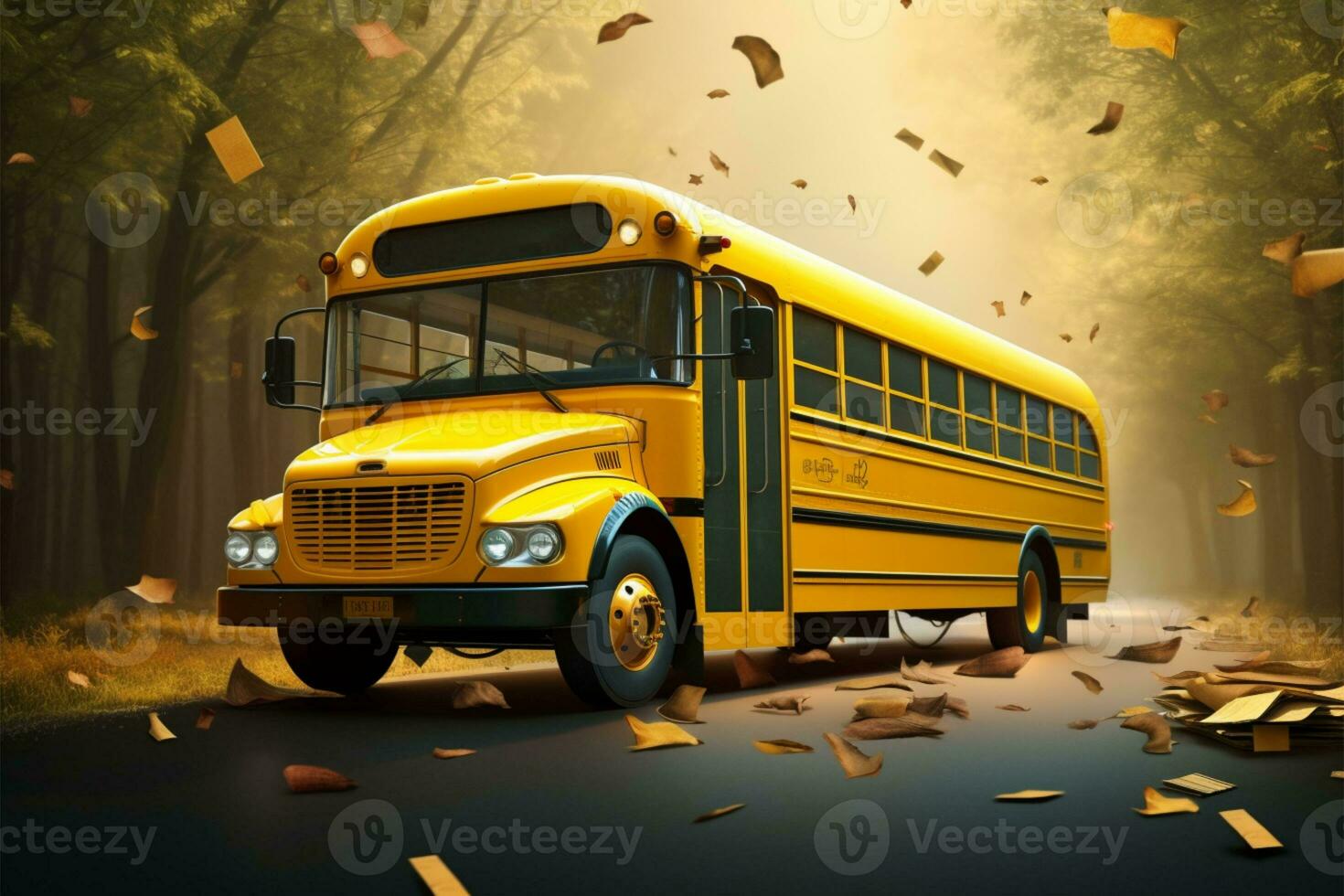 iconico giallo scuola autobus, cattura il essenza di indietro per scuola eccitazione ai generato foto