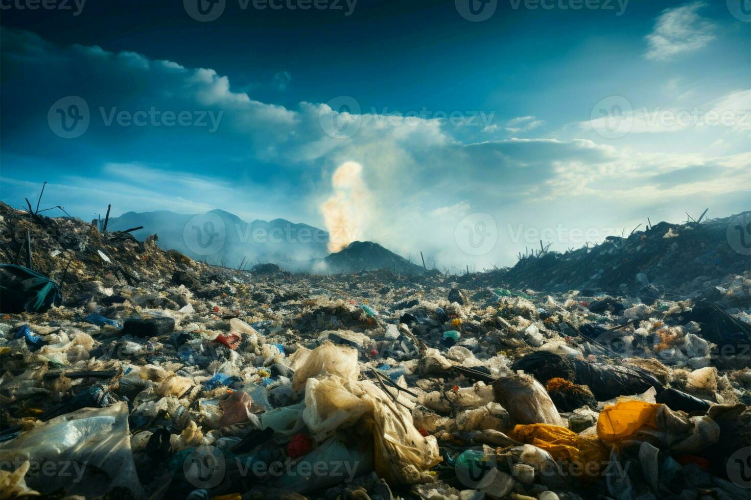 spazzatura mucchio simboleggia domestico rifiuto e il globale inquinamento crisi ai generato foto