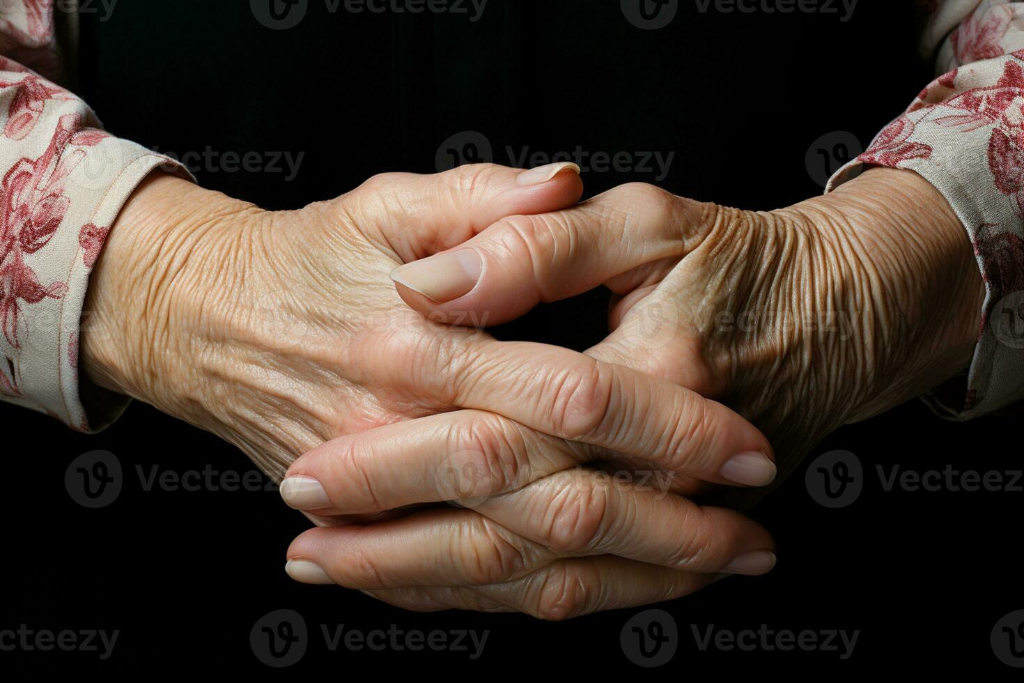 camminatore stringendo mano di anziano donna cattura forza in mezzo invecchiamento sfide ai generato foto