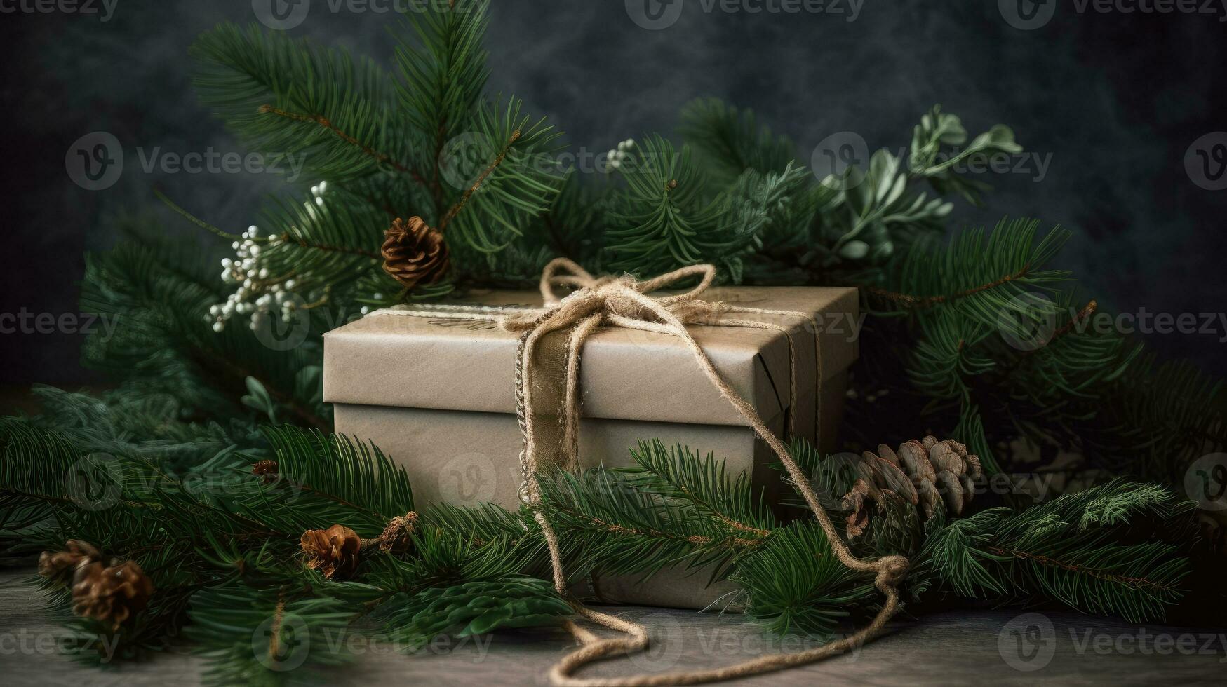 Abbracciare una persona il Magia di Natale attraverso abete rami e i regali, ai generato foto