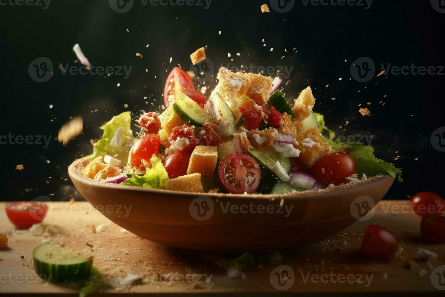 greco insalata volante ingredienti creativo drammatico leggero generativo ai foto