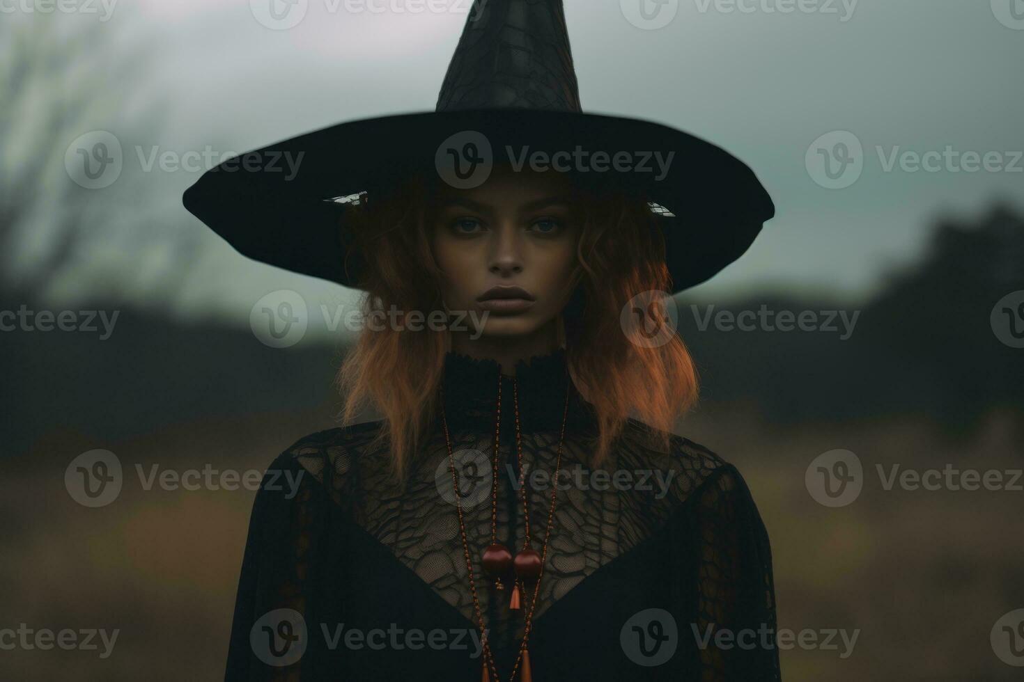 un' donna con rosso capelli indossare un' strega cappello generativo ai  28360714 Stock Photo su Vecteezy