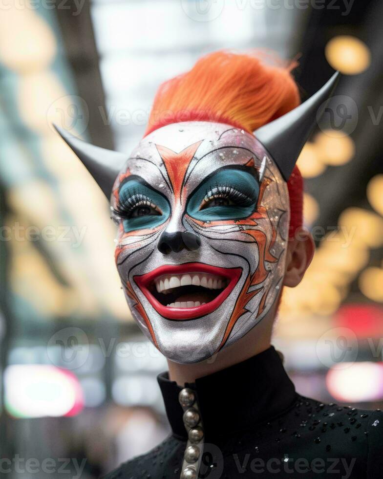 Ritratto di un uomo in un tradizionale costume di carnevale veneziano con  maschera e ornamenti generativo ai