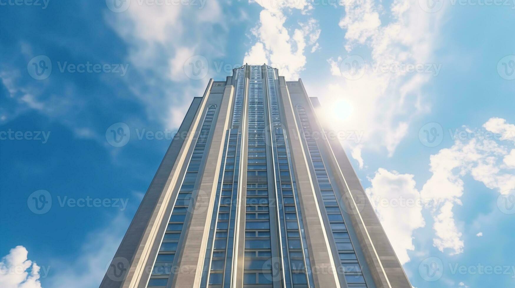 arafed Visualizza di un' alto edificio con un' orologio su il superiore. generativo ai. foto