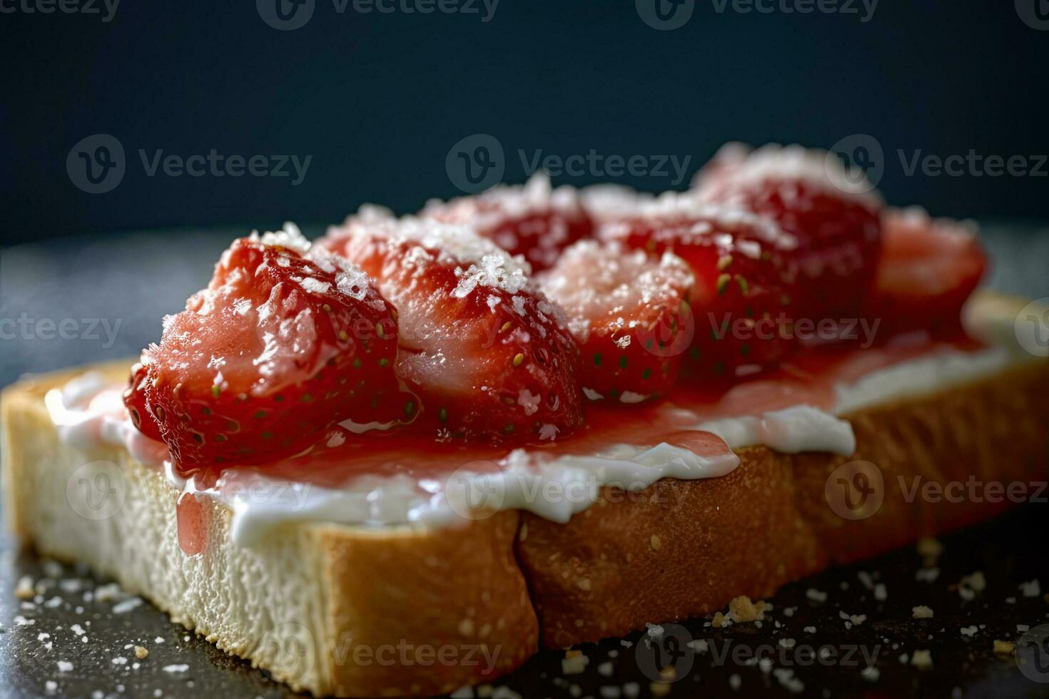 fragola pane abbrustolito, macro tiro di un' fresco prima colazione con gocciolante Miele, ai generato foto