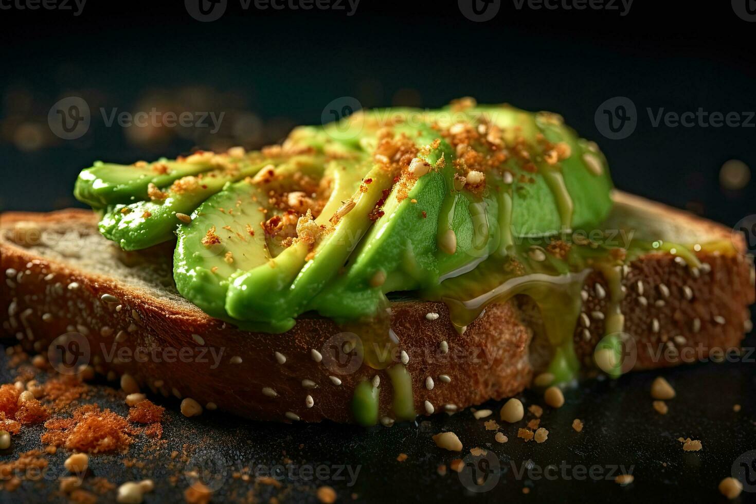 affettato avocado crostini con sesamo semi su esso generativo ai foto