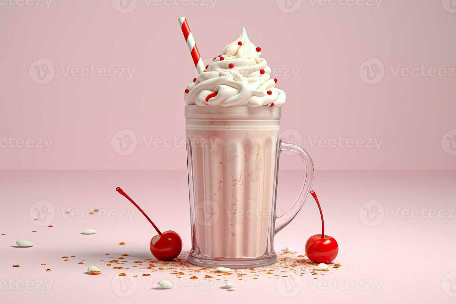 3d latte shake bicchiere con condimento di frutta generativo ai foto