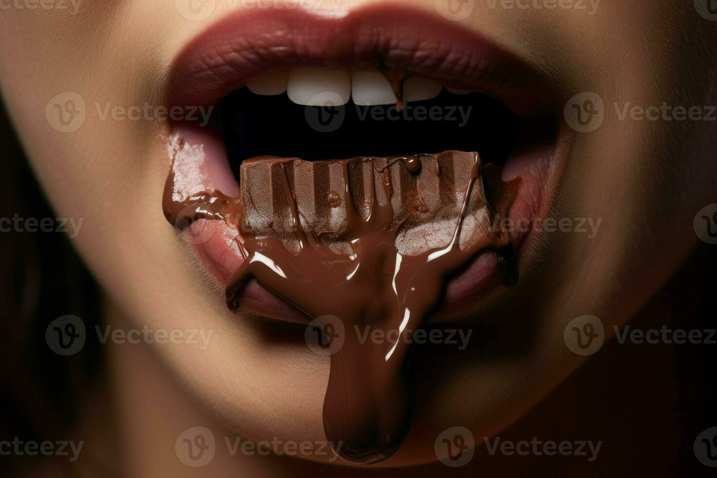 femmina bocca mangiare dolce cioccolato. creare ai foto