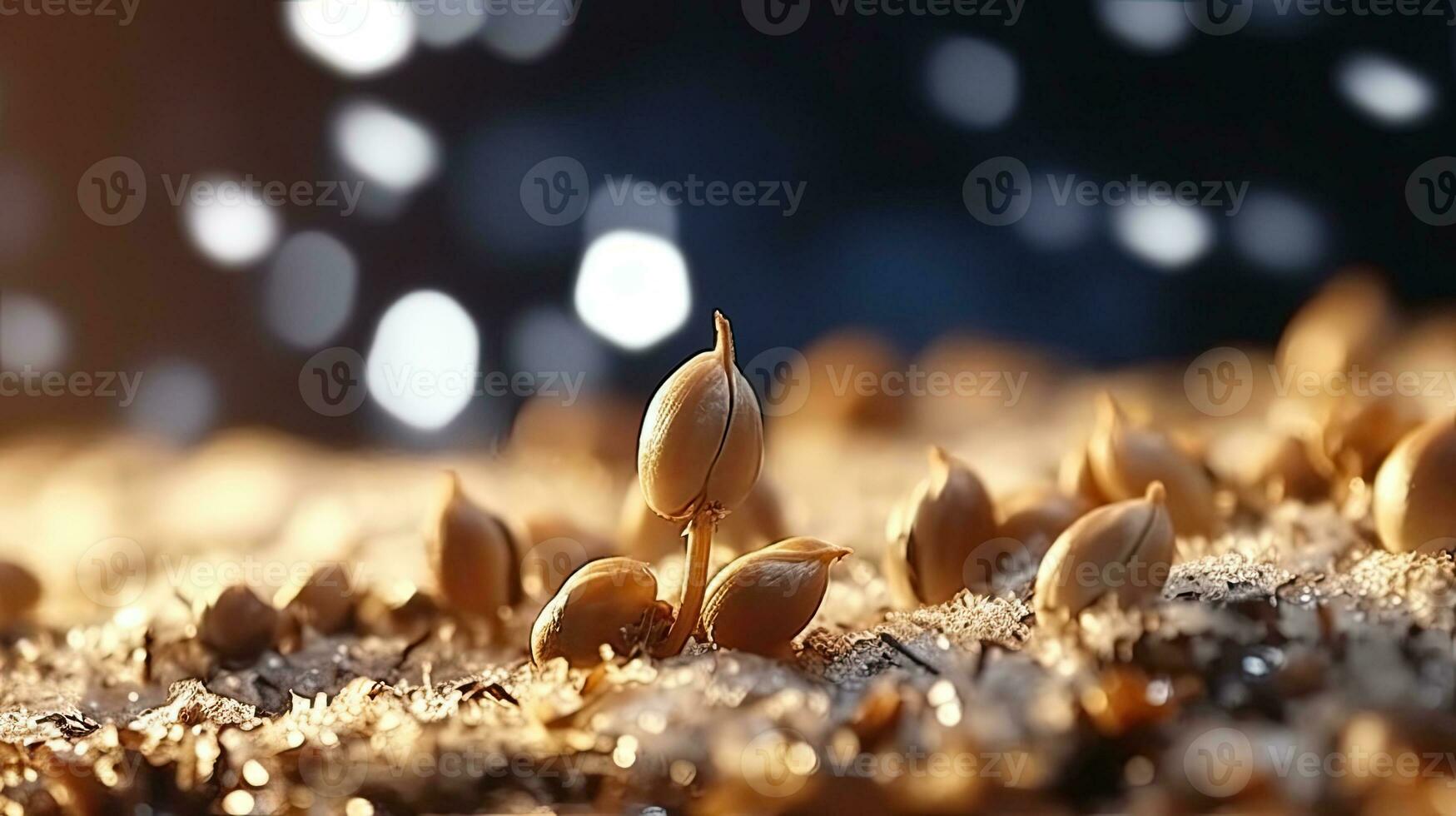 germinazione semi di verdura su il terra sotto neve nel inverno, ai generato foto