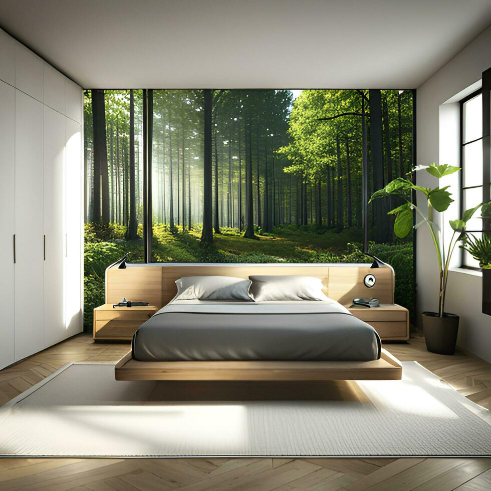 rilassante Camera da letto con natura sfondo foto
