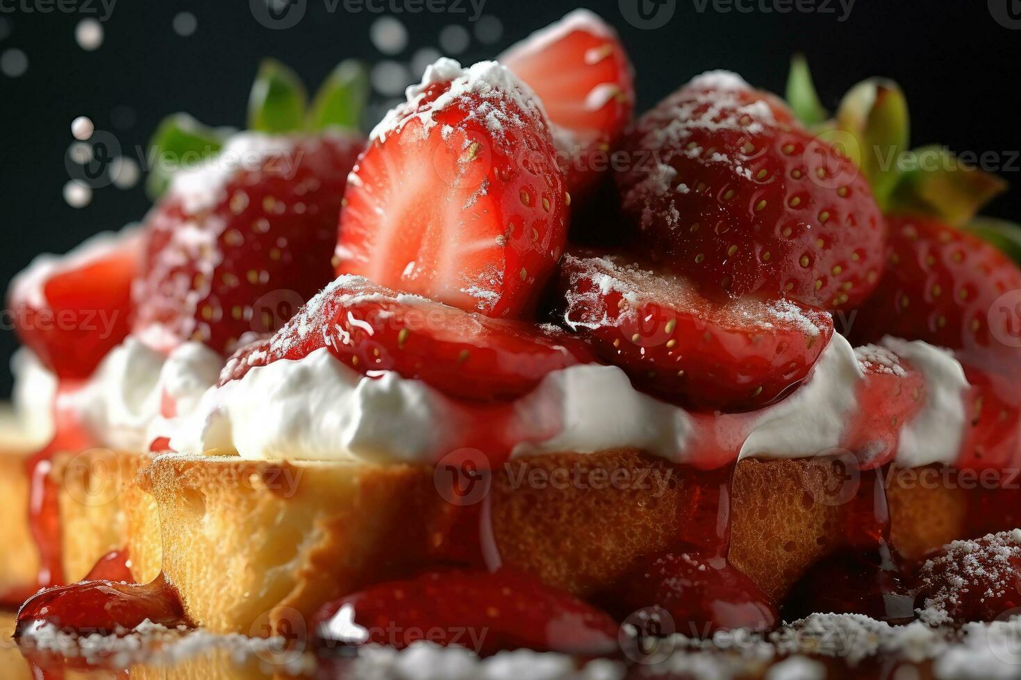 fragola pane abbrustolito, macro tiro di un' fresco prima colazione con gocciolante Miele, ai generato foto