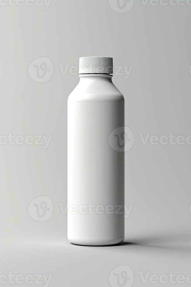 acqua bottiglia modello bianca con occhiali da sole bianca sfondo, ai generato foto
