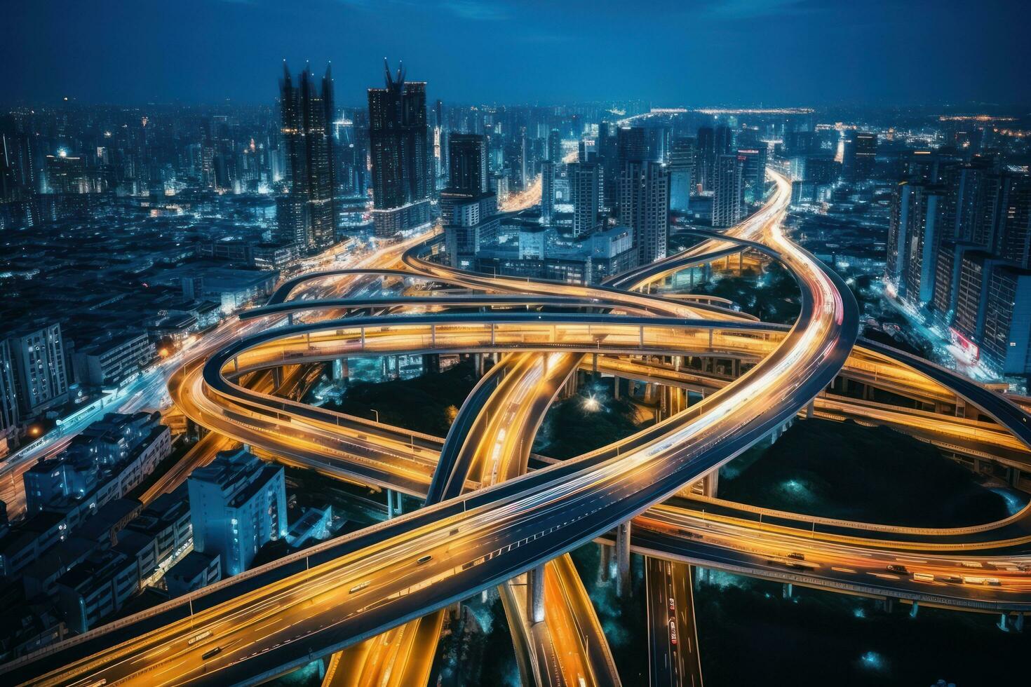 un' strada a notte con veicoli e autostrade foto