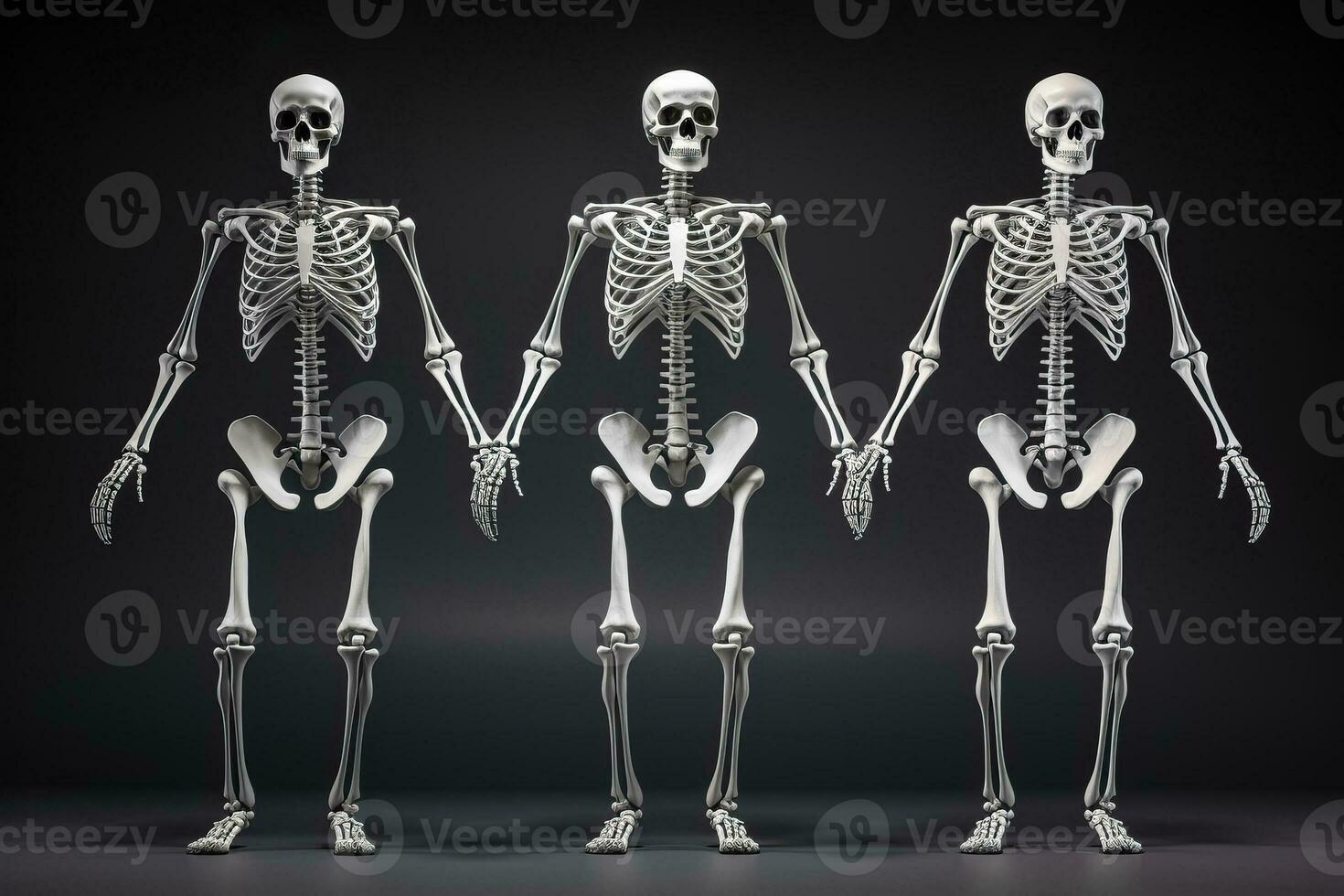 un' umano scheletro raffigurato nel tre diverso visualizzazioni foto