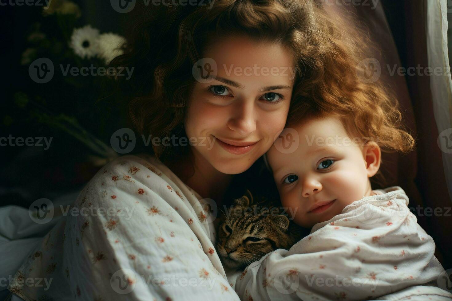 giovane madre sorridente con carino bambino. creare ai foto