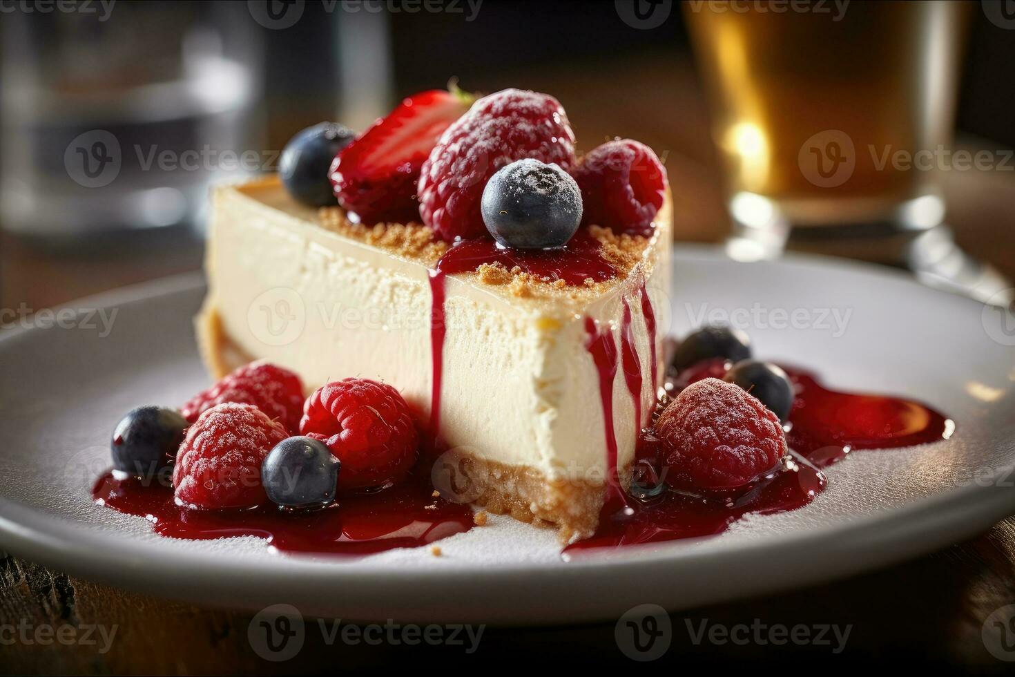 sorprendente lampone formaggio torta, gocciolante cioccolato, generativo ai foto