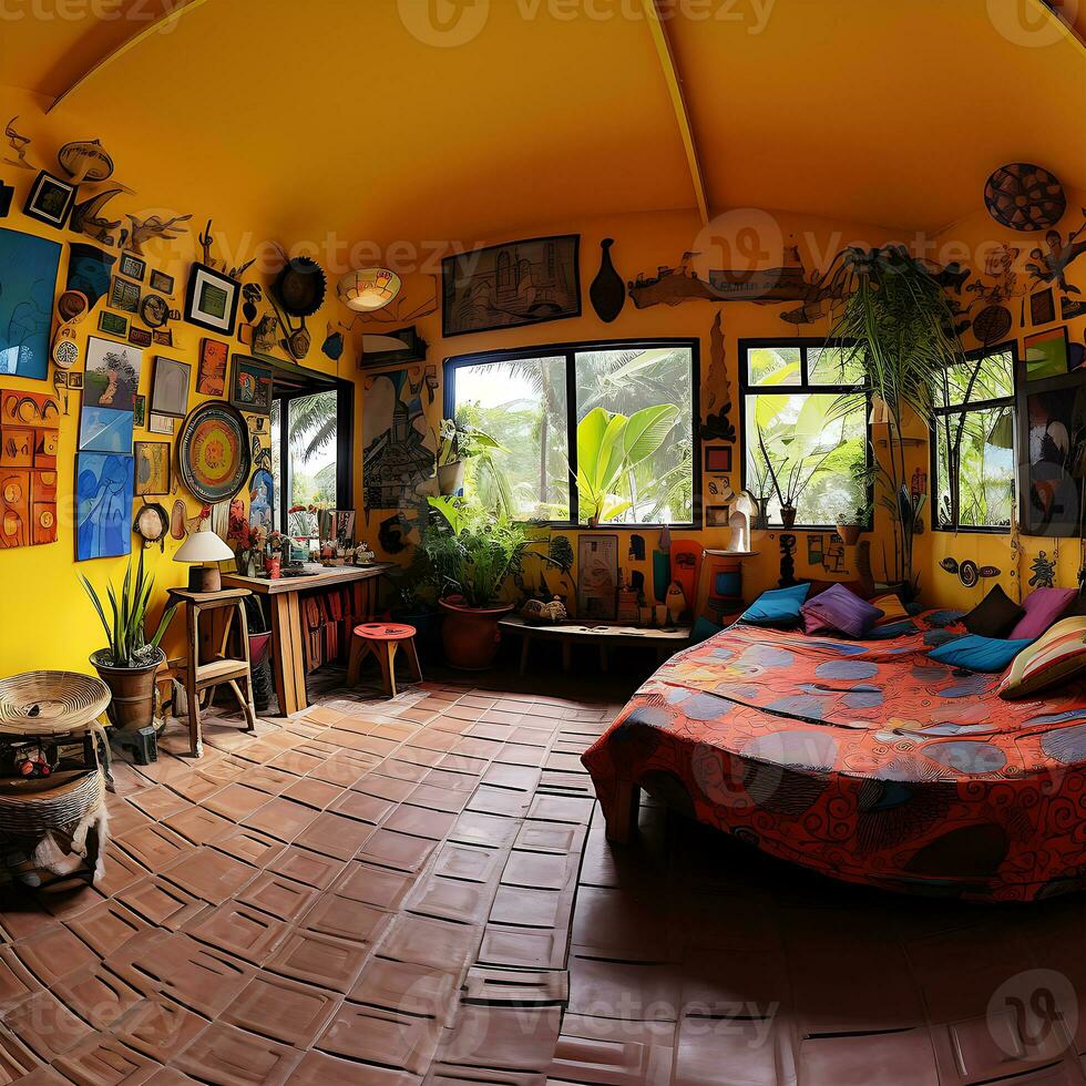 colorato 360 gradi panorama Casa di Camera da letto interno generato di ai foto