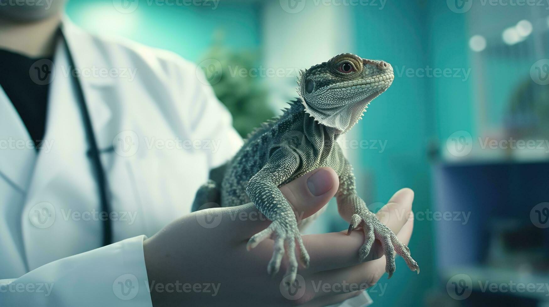 veterinario clinica per esotico animali. lucertola nel il mani di un' veterinario. foto