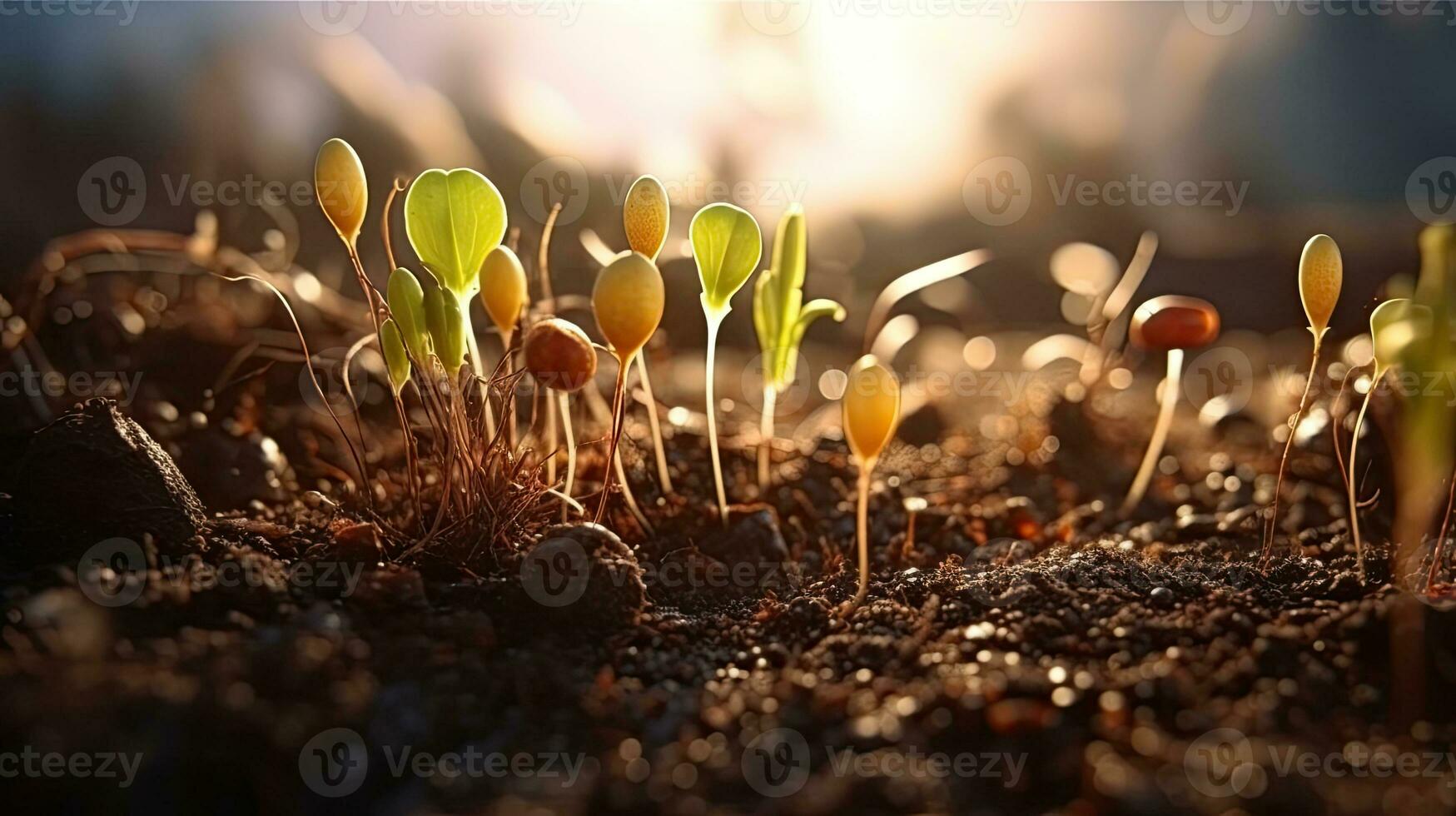 germinazione semi di verdura su il terra nel vario le stagioni, ai generato foto