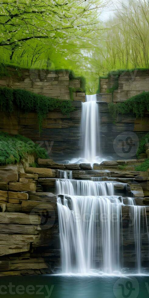 sbalorditivo cascata paesaggio primavera estate natura ambiente. ai generativo foto