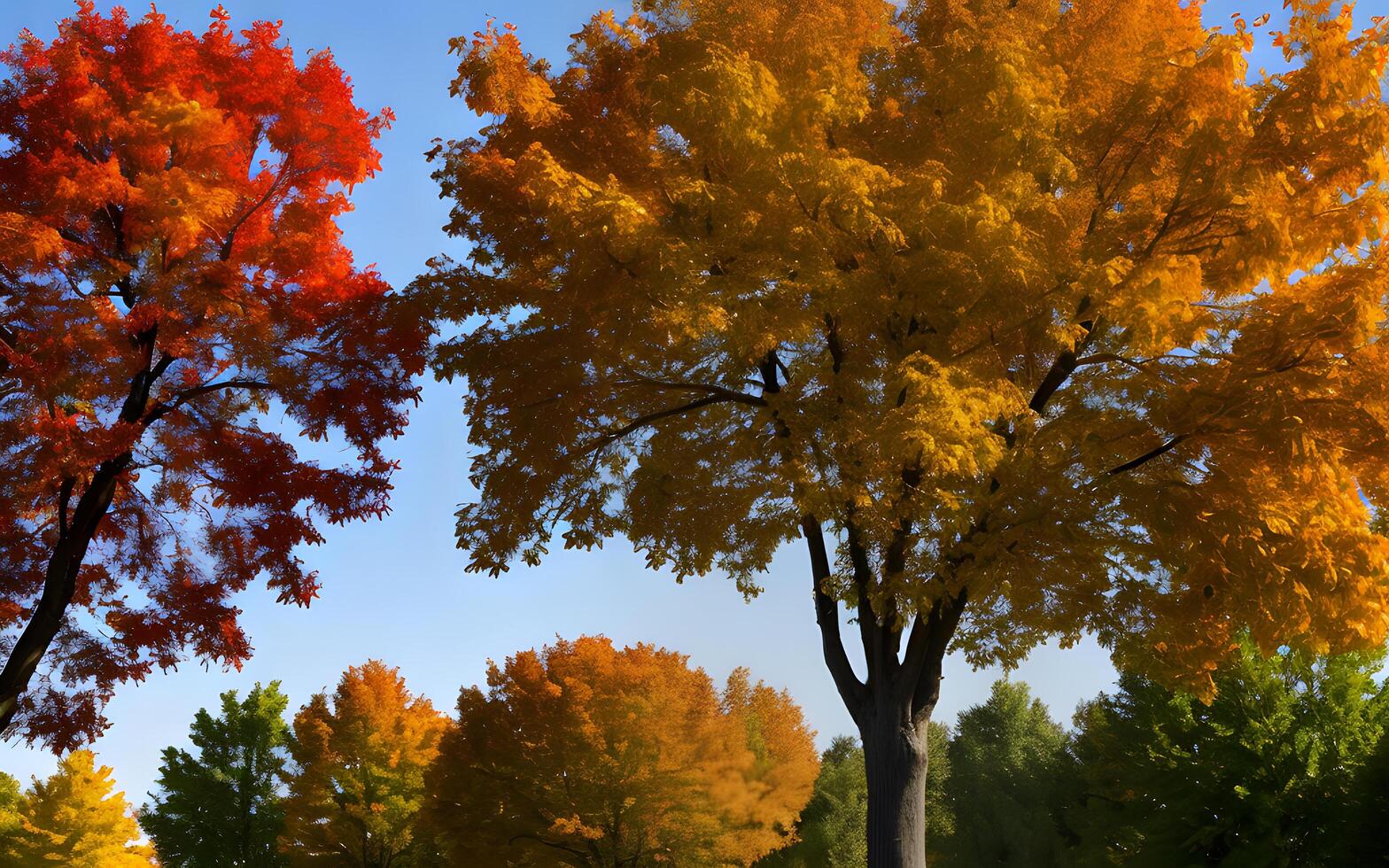 albero concetto sfondo assortito panoramico autunno alberi di naturale caldo colore le foglie. ai generativo foto