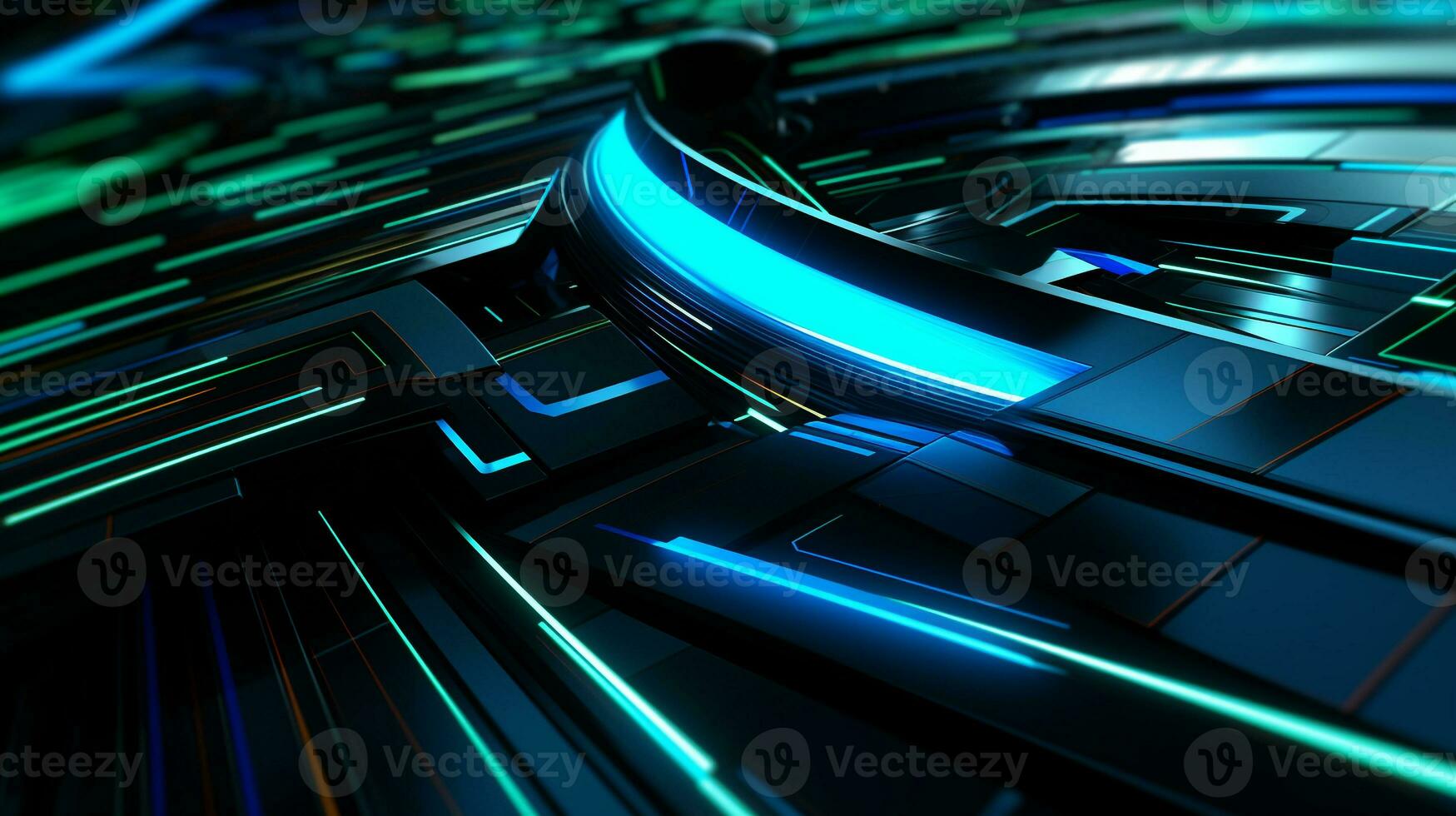 3d futuristico forma sfondo con illustrazione di blu verde e nero colore. generativo ai foto