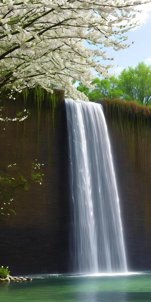 sbalorditivo cascata paesaggio primavera estate natura ambiente. ai generativo foto