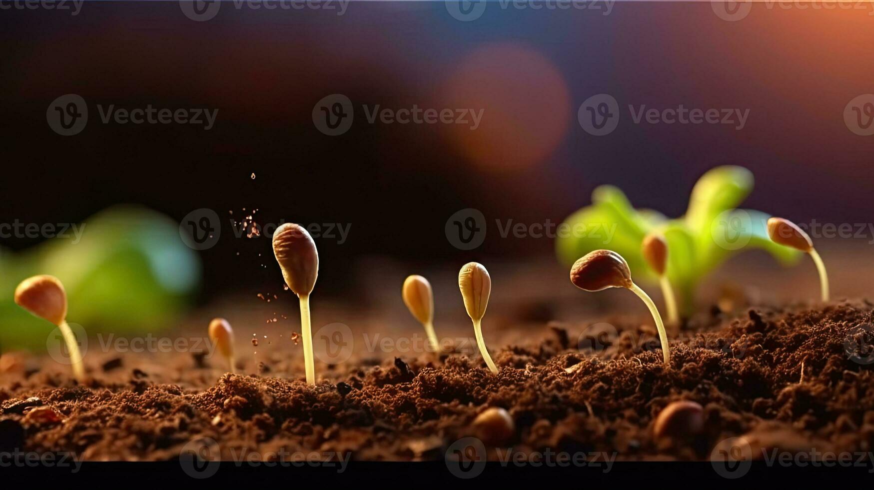 germinazione semi di verdura su il terra nel vario le stagioni, ai generato foto