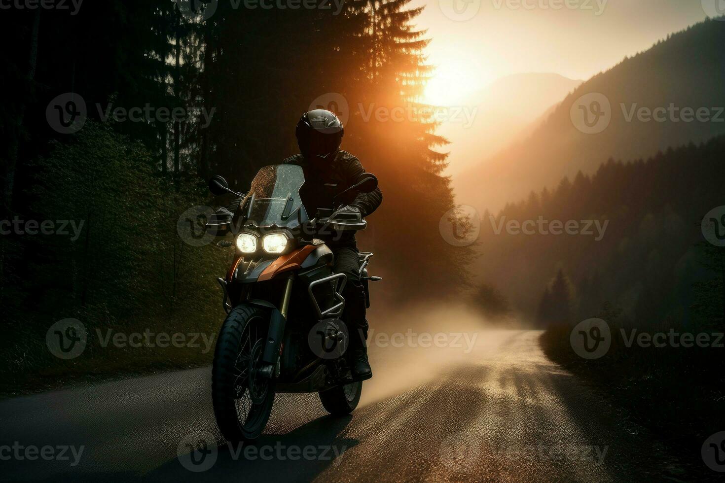 uomo equitazione motociclo mattina. creare ai foto