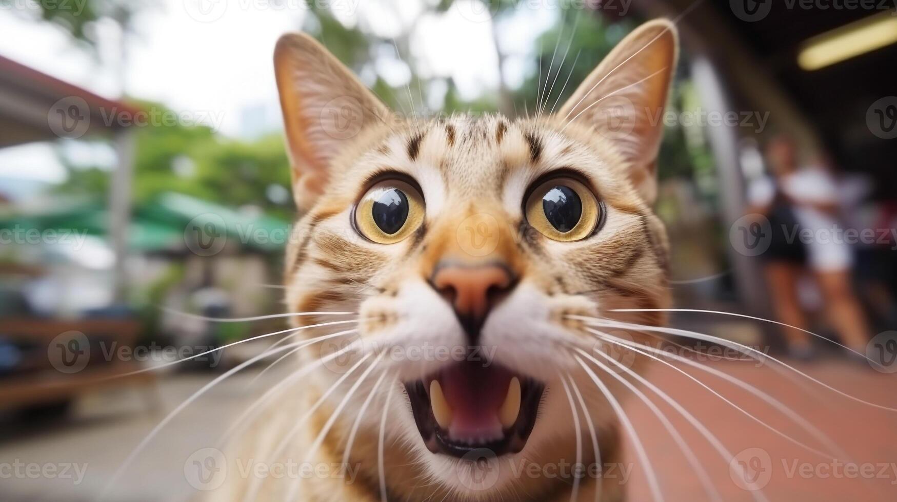 avvicinamento foto di un' divertente scioccato siamese attaccare su il suo lingua. generativo ai