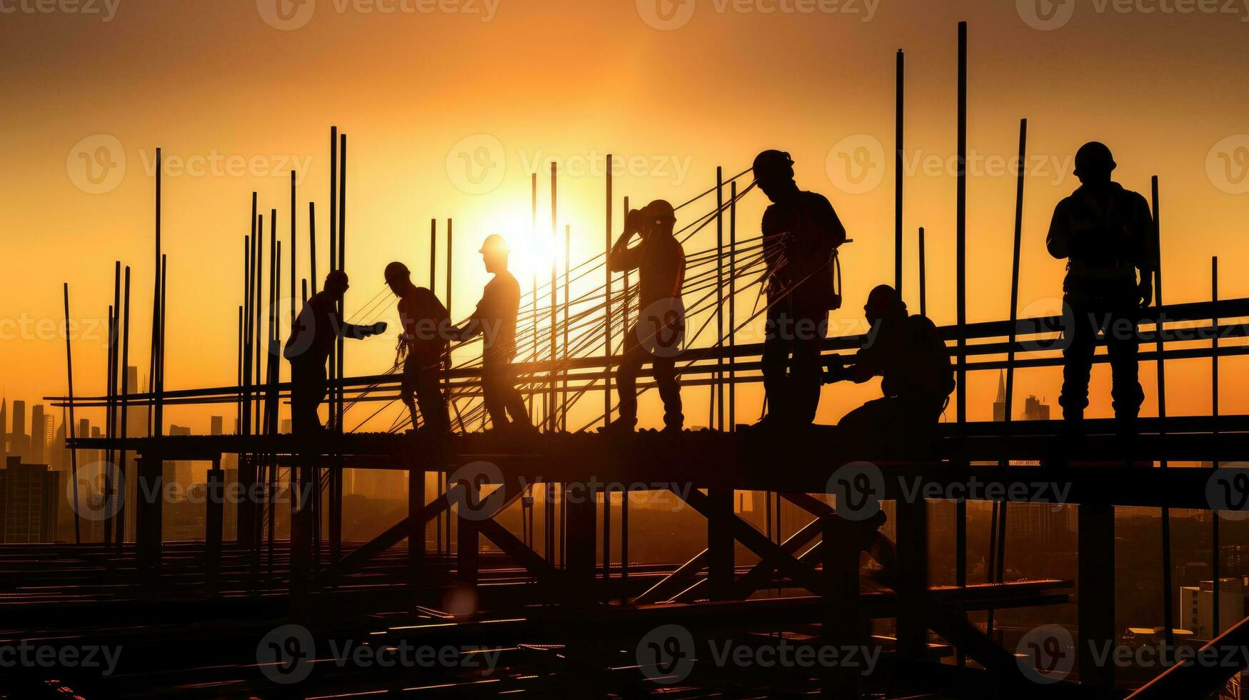 silhouette costruzione opera durante tramonto tempo industria costruzione edificio concetto foto