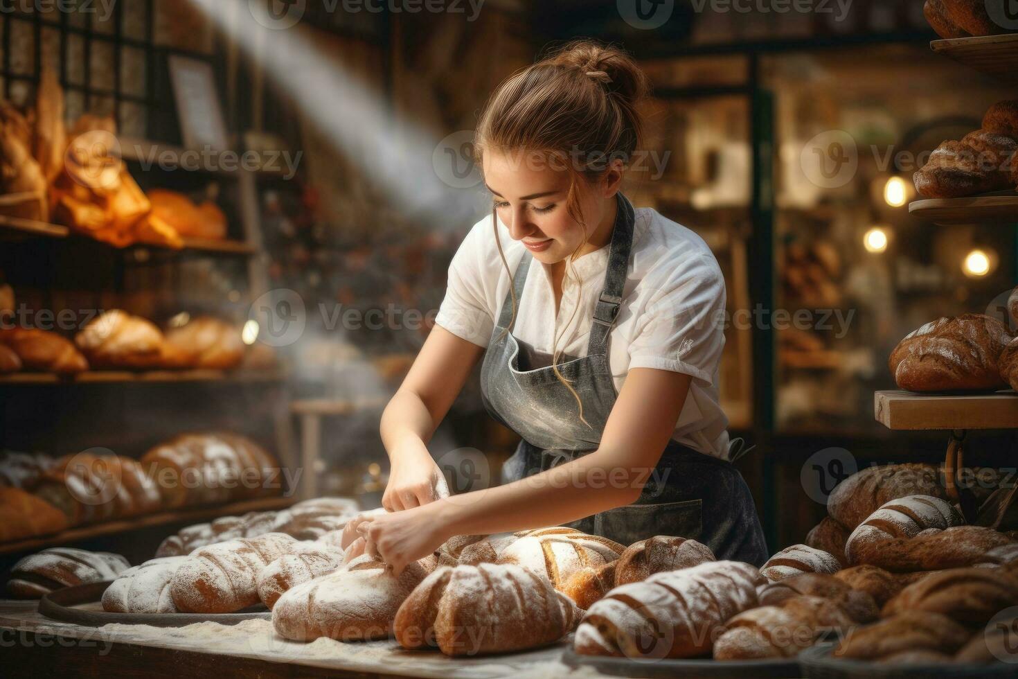 ritratto di un' riuscito femmina forno proprietario foto