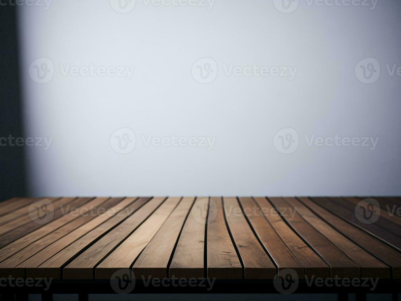 di legno tavolo e sfocatura tropicale bianca sfondo, Prodotto Schermo montaggio. alto qualità foto 8 mila fhd ai generato