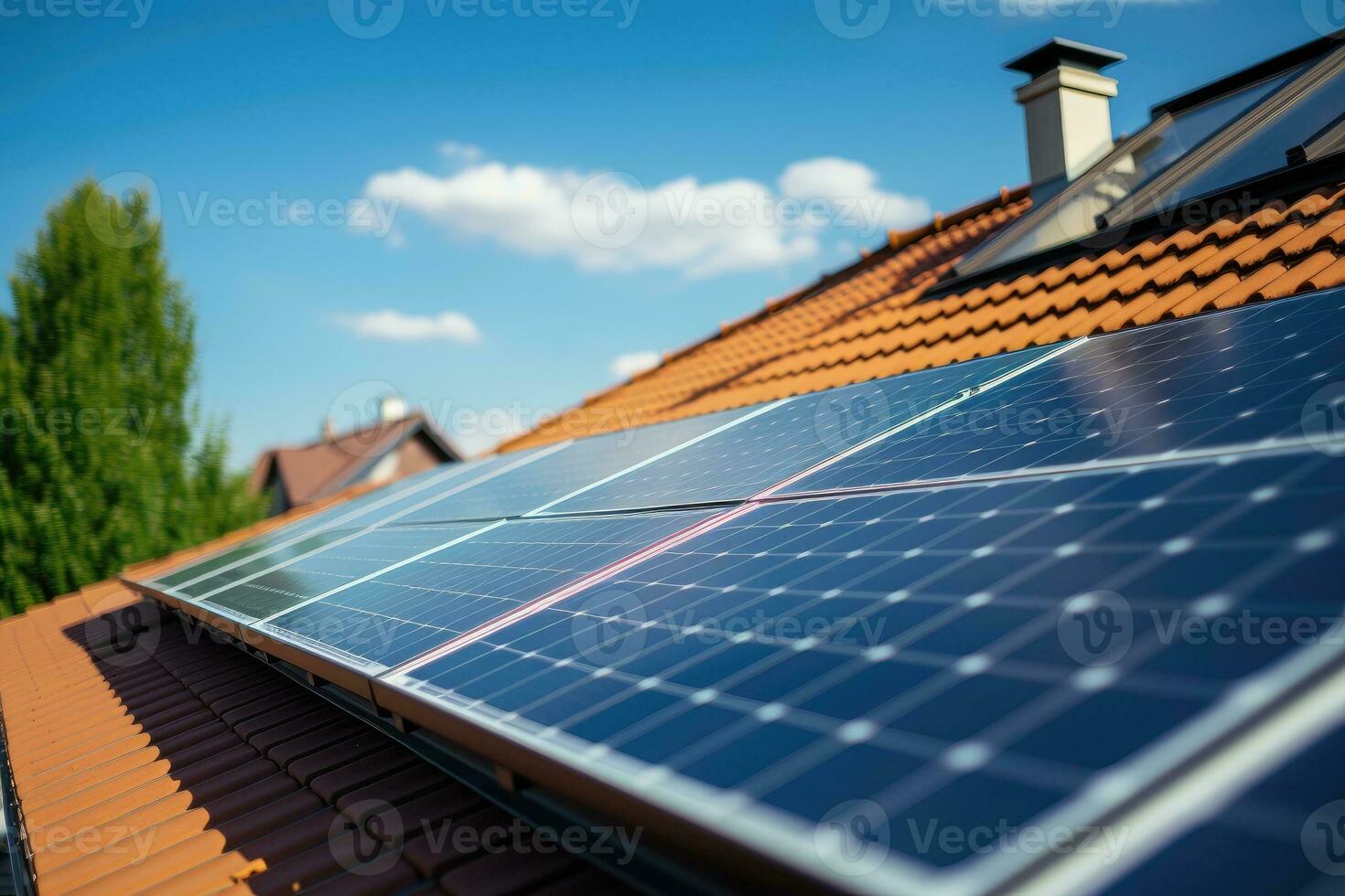 solare fotovoltaico pannello sistema su il tetto. alternativa energia ecologico concetto. foto