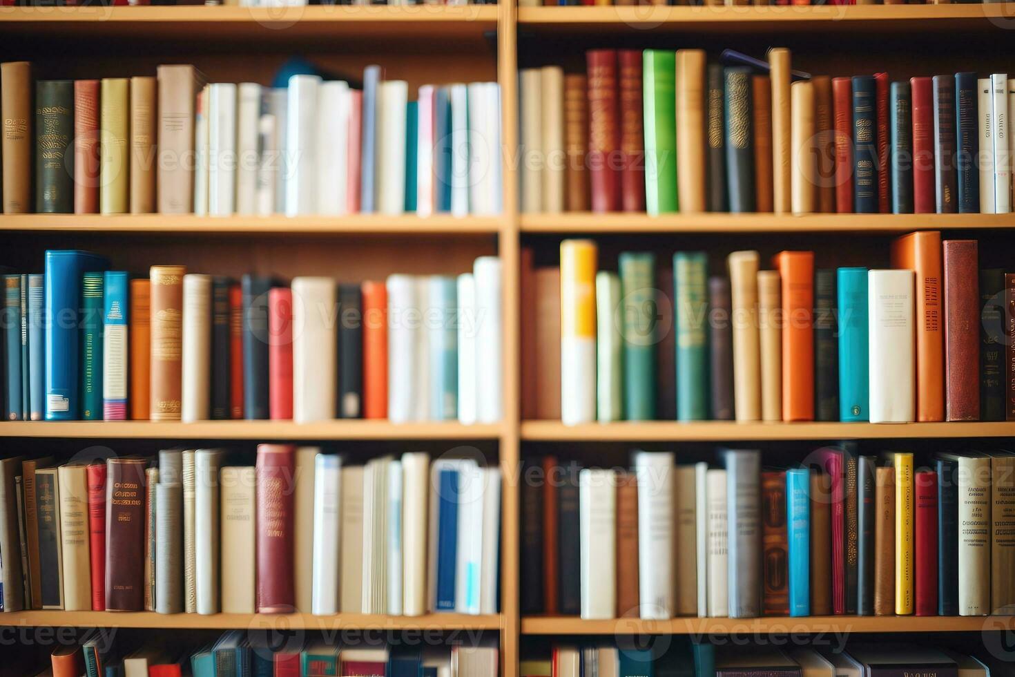 avvicinamento di libri ben organizzato su scaffali nel il libreria. il concetto di formazione scolastica foto