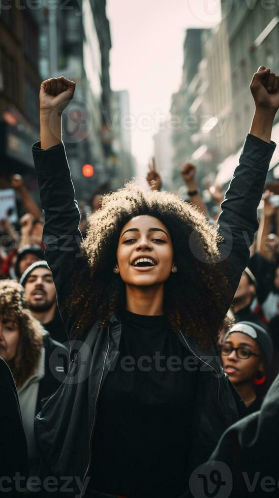 essenza di sociale attivismo con non ritagliato manifestanti in marcia per nero vite importa e LGBTQ diritti ai generativo foto