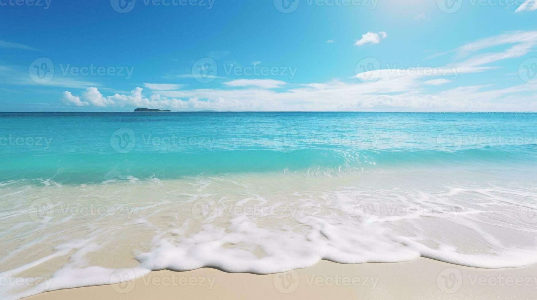 sereno spiaggia paesaggio con ampio spazio nel cielo e acque ai generativo foto