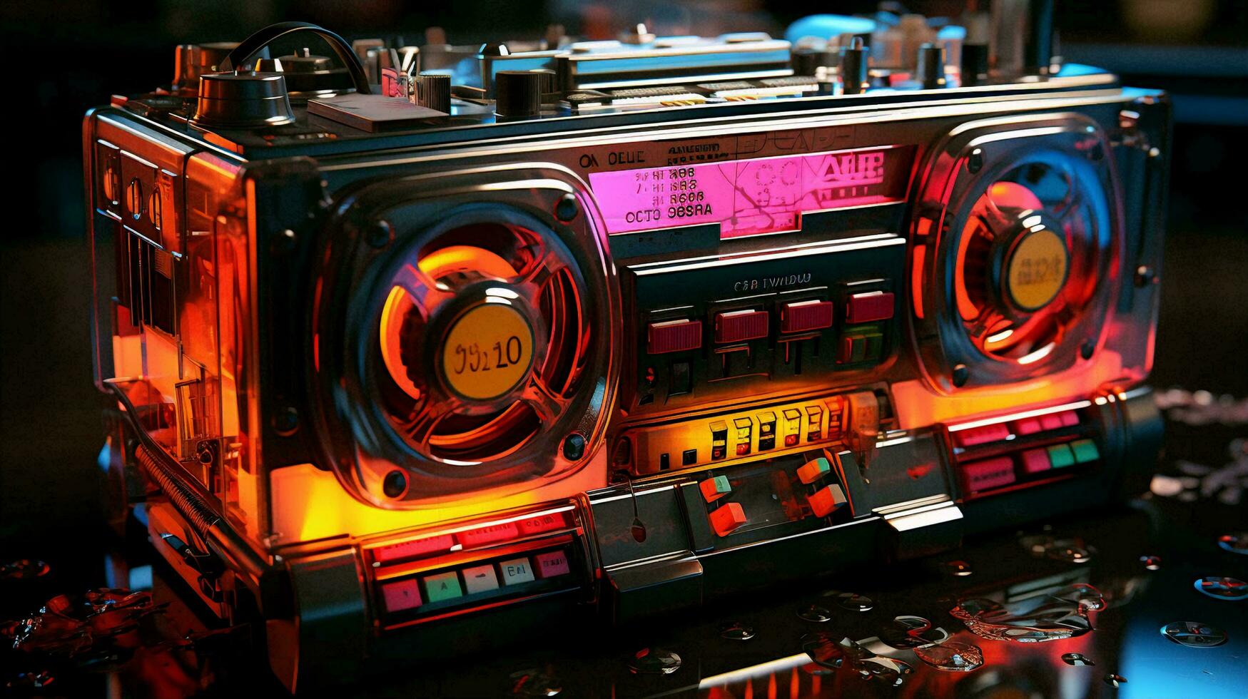 vecchio elegante Vintage ▾ Audio retrò musica cassetta nastro registratore manifesto a partire dal il anni 80 anni 90 foto