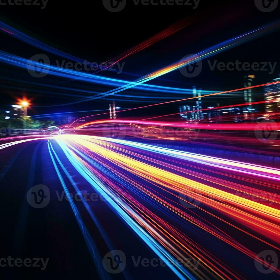 dinamico neon leggero sentieri contro un' buio sfondo, Perfetto per musica evento promozioni ai generativo foto