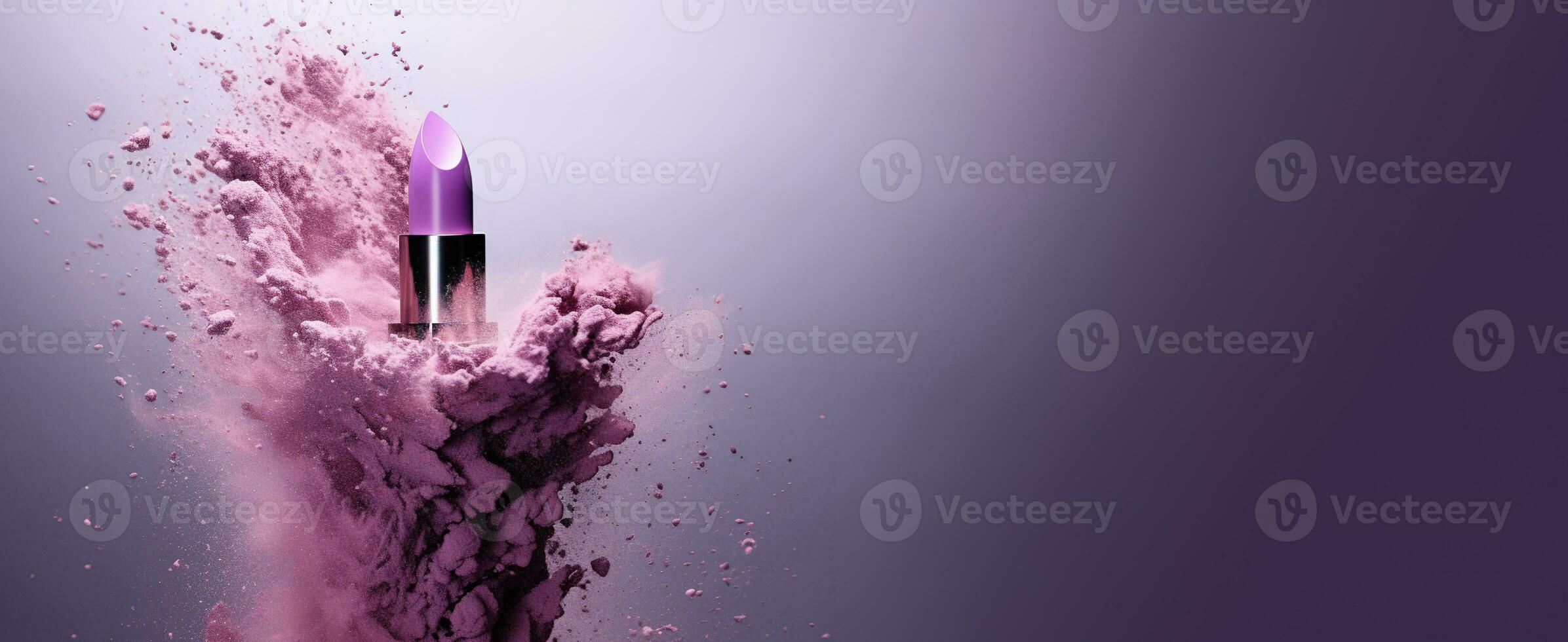 generativo ai, viola rossetto, polvere spruzzi e Fumo su viola sfondo. foto