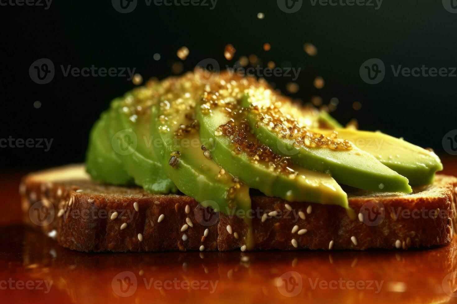 affettato avocado crostini con sesamo semi su esso generativo ai foto