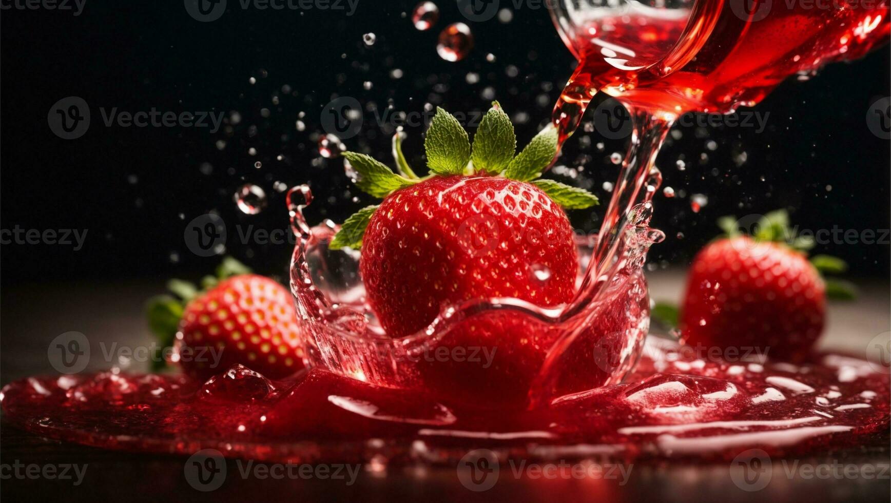 fragola spruzzo in rosso succo liquido. ai generato foto