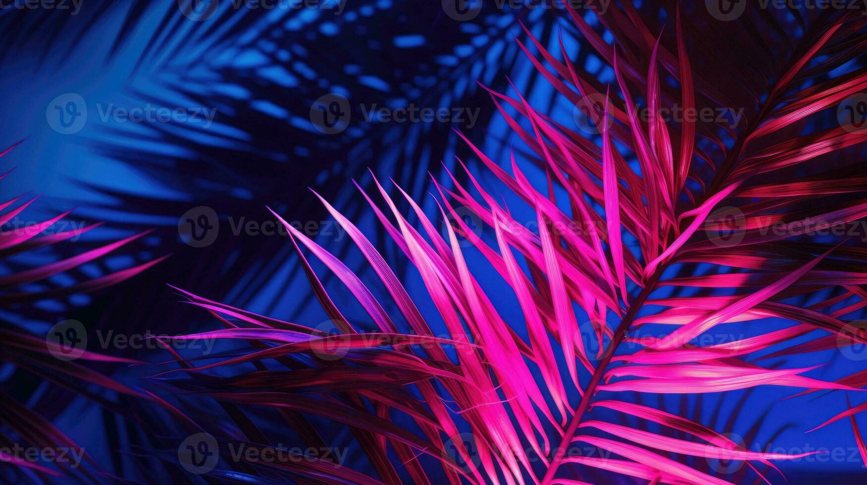 leggero e ombra su palma foglia sfondo, blu viola tonica foto