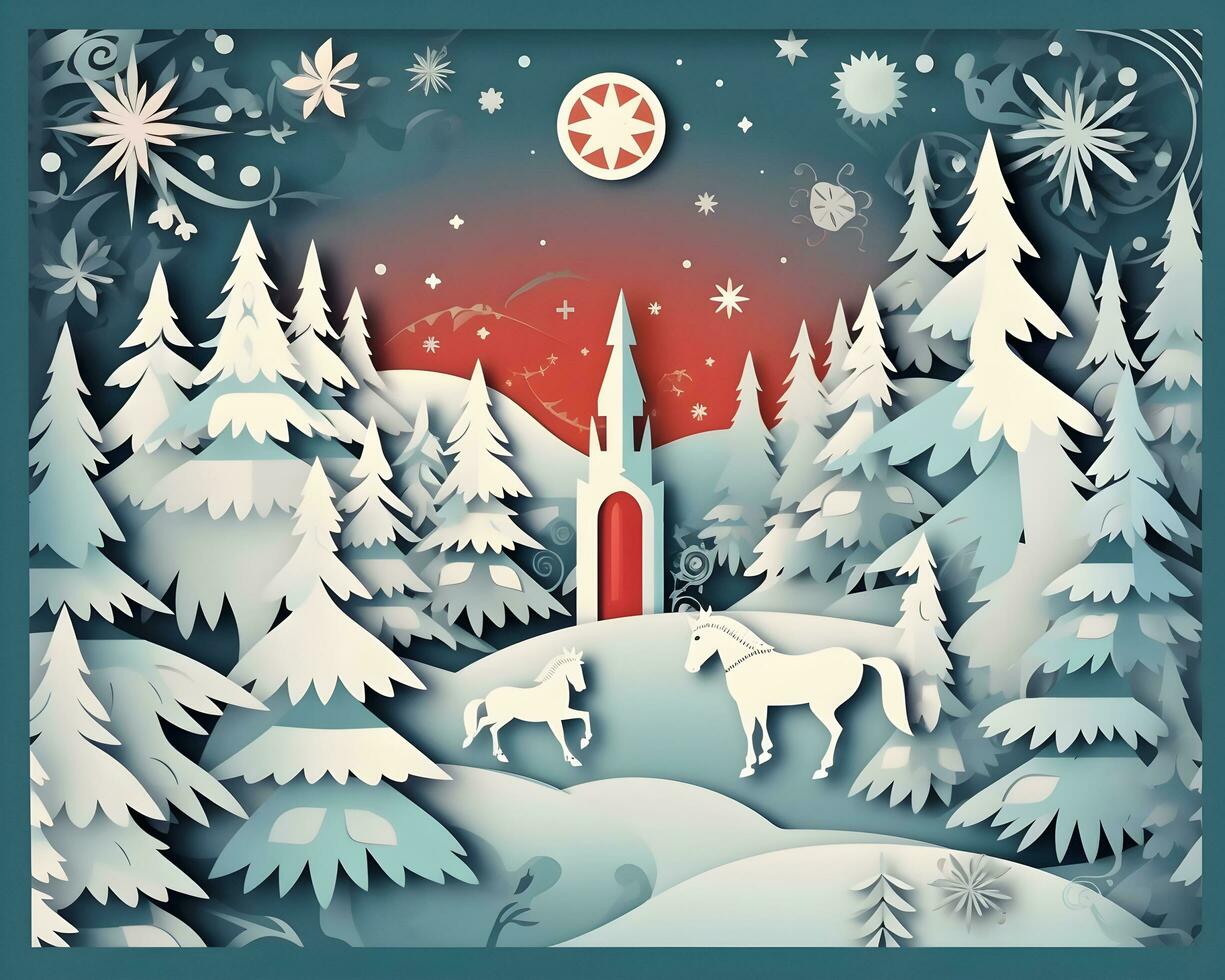 Natale inverno carta arte allegro neve albero vacanza generativo ai. foto