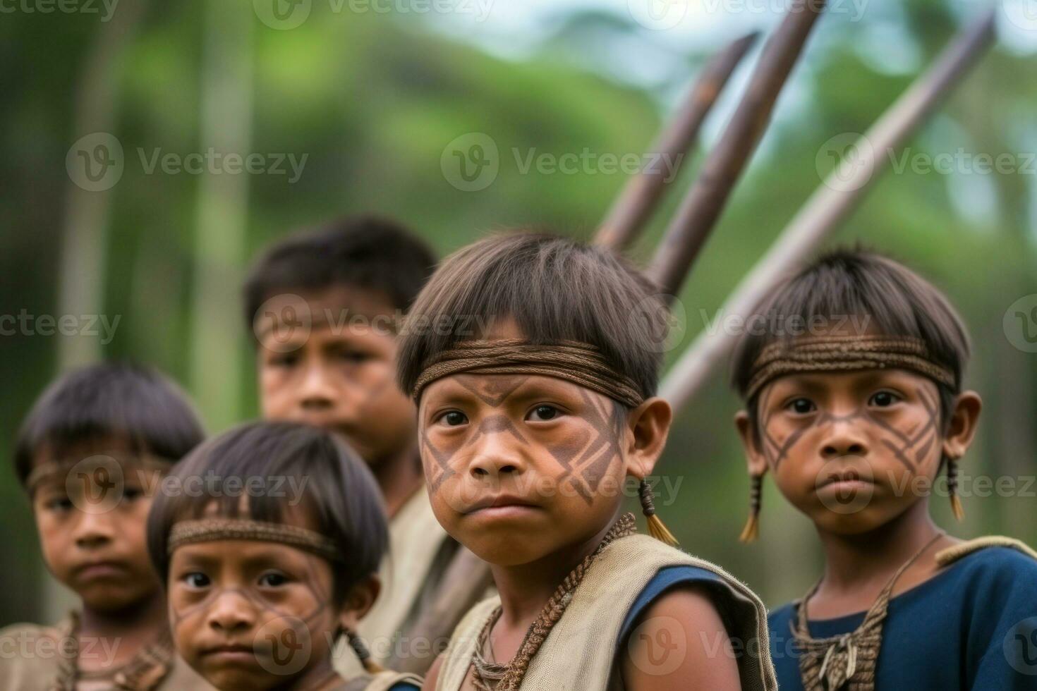 amazzonia nativo tribù bambini. creare ai foto