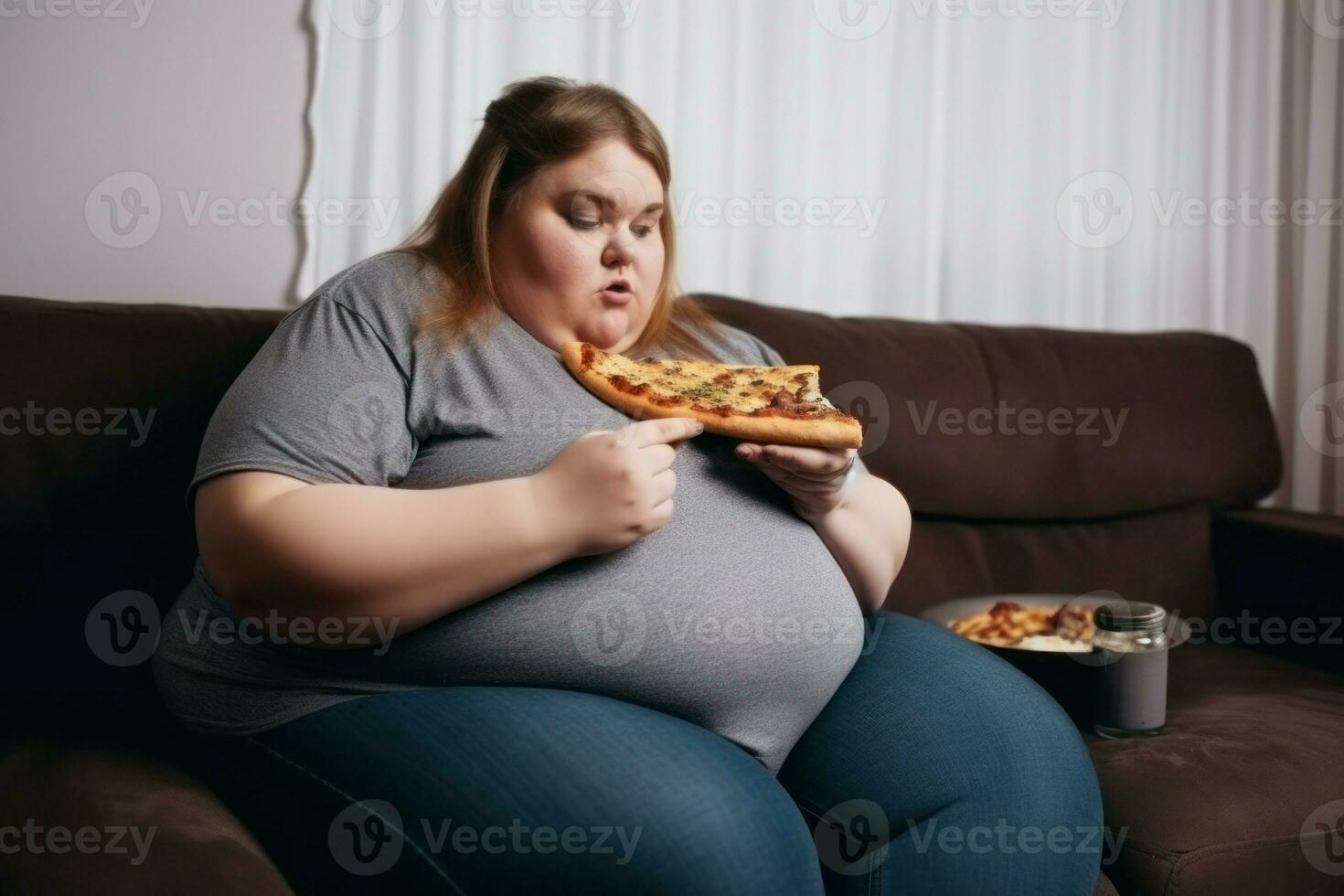 sovrappeso donna mangiare. creare ai foto
