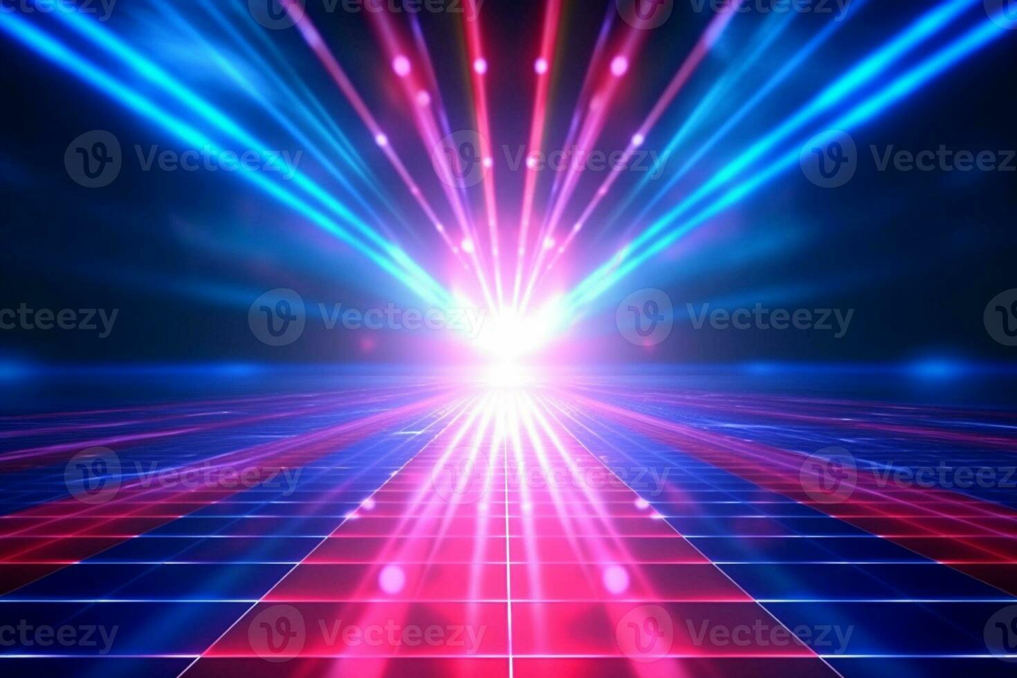 vivace blu e rosso raggi creare un elettrizzante discoteca atmosfera. ai generato foto
