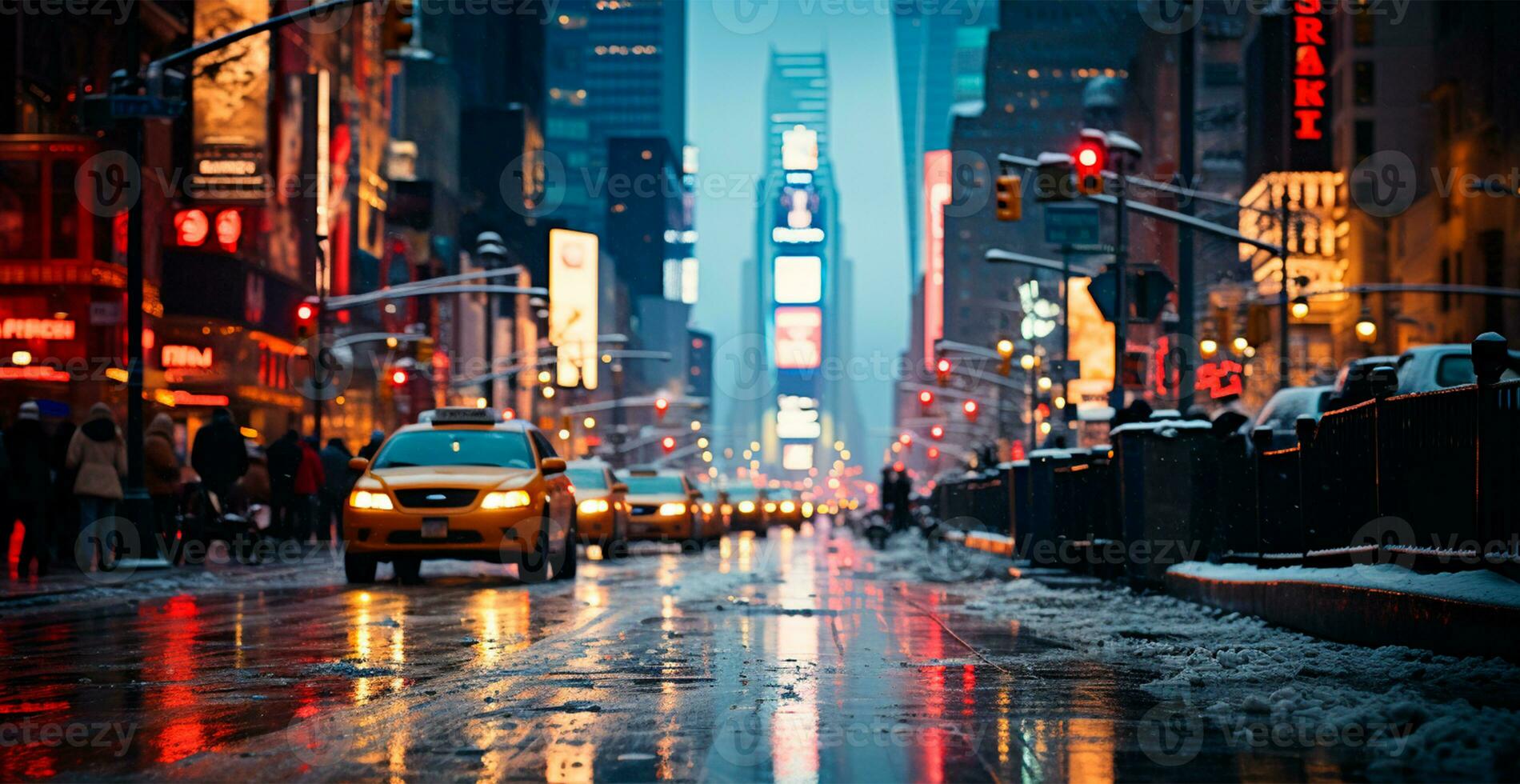 notte nevoso Natale americano città nuovo York, nuovo anno vacanza, sfocato sfondo - ai generato Immagine foto