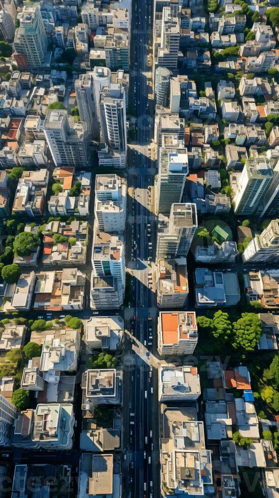 un' di droni panoramico prospettiva di città e paesaggi rivelatrice il nascosto vastità e complessità di nostro mondo ai generativo foto